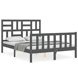 Foto van The living store bedframe - massief grenenhout - grijs - 195.5 x 125.5 x 104 cm - multiplex lattenbodem