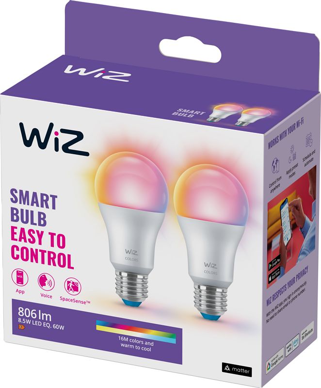 Foto van Wiz smart lamp 2-pack - gekleurd en wit licht - e27