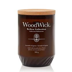 Foto van Woodwick geurkaars large - renew - lavender & cypress - 13 cm / ø 9 cm