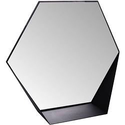 Foto van Gorillz hive wandspiegel met plank - hexagon spiegel - 60 x 52 cm - industrieel zwart