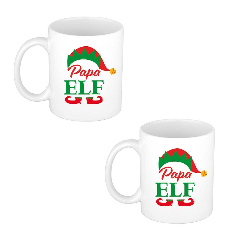 Foto van 2x stuks papa elf koffiemok / theebeker kerstcadeau vader 300 ml - bekers