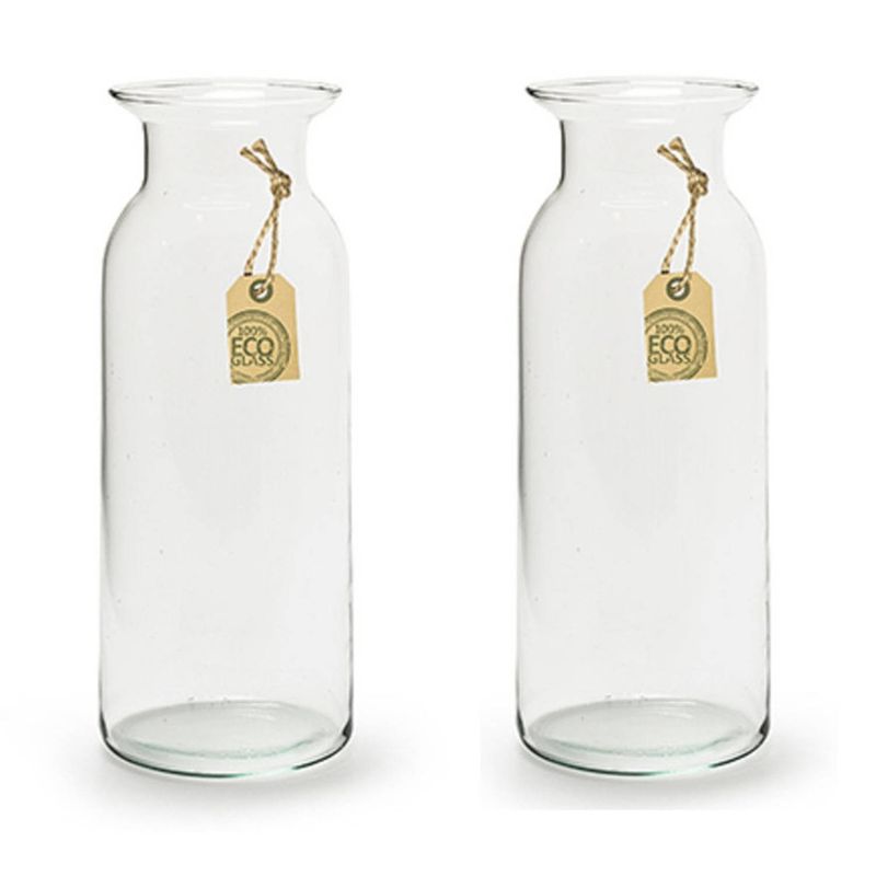 Foto van 2x stuks transparante eco melkbus vaas/vazen van glas 24 x 9.5 cm - vazen