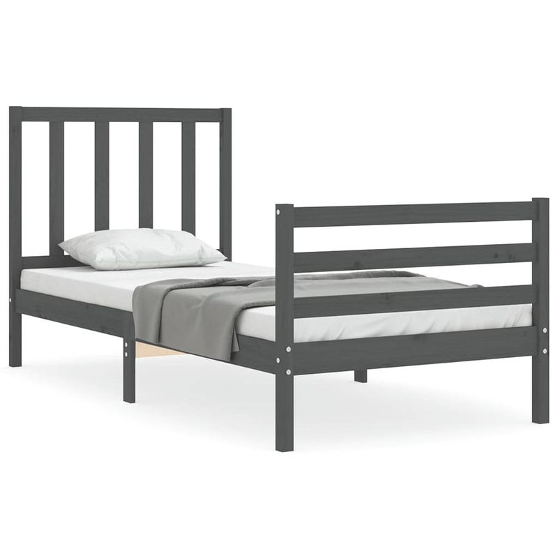 Foto van The living store massief grenenhouten bedframe - grijs - 205.5 x 95.5 x 100 cm - multiplex lattenbodem