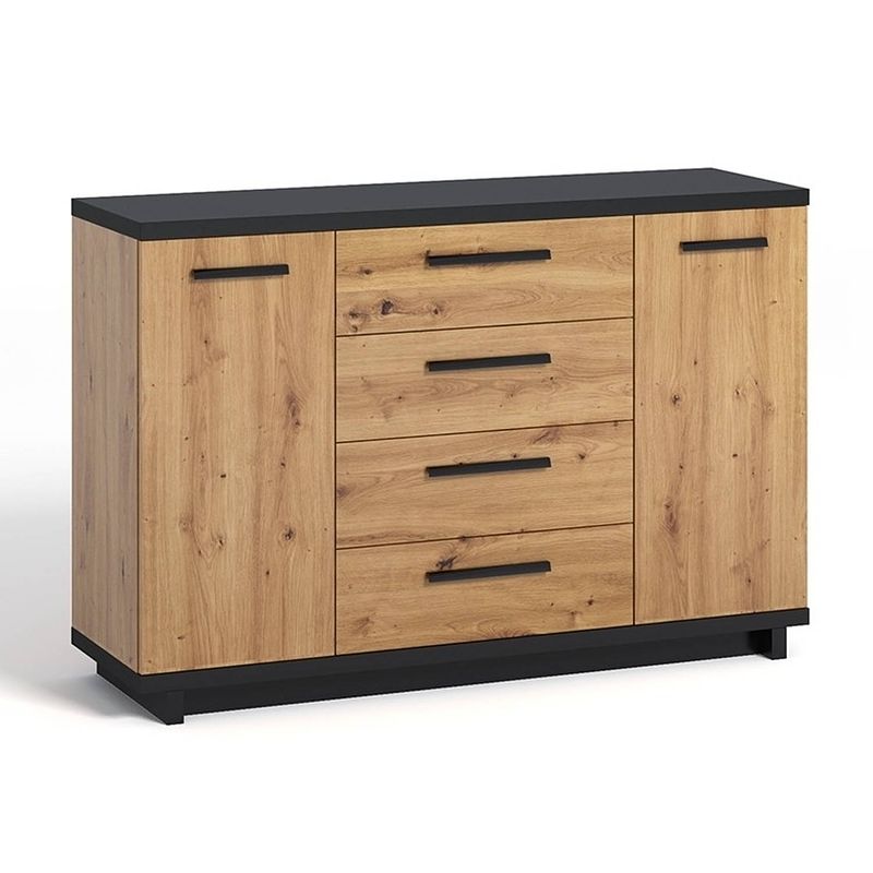 Foto van Meubella - dressoir incala - eiken - zwart - 135 cm