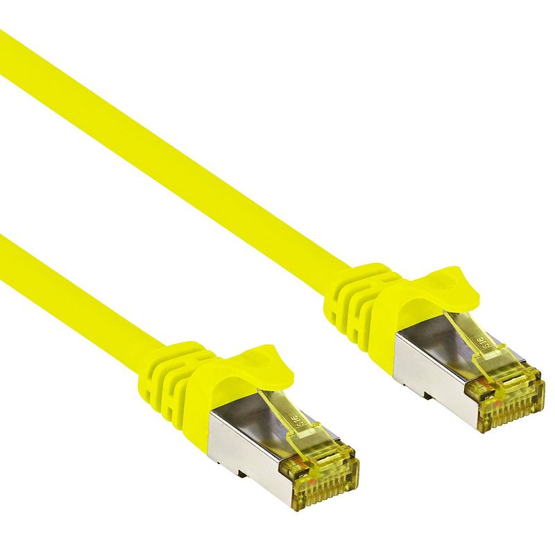 Foto van Cat 7 - s/ftp - netwerkkabel - internetkabel - afgeschermd - 10 gbps - 1 meter - geel - allteq