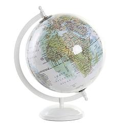 Foto van Items deco wereldbol/globe op voet - kunststof - wit - home decoratie artikel - d20 x h28 cm - wereldbollen