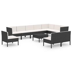 Foto van Vidaxl 11-delige loungeset met kussens poly rattan zwart