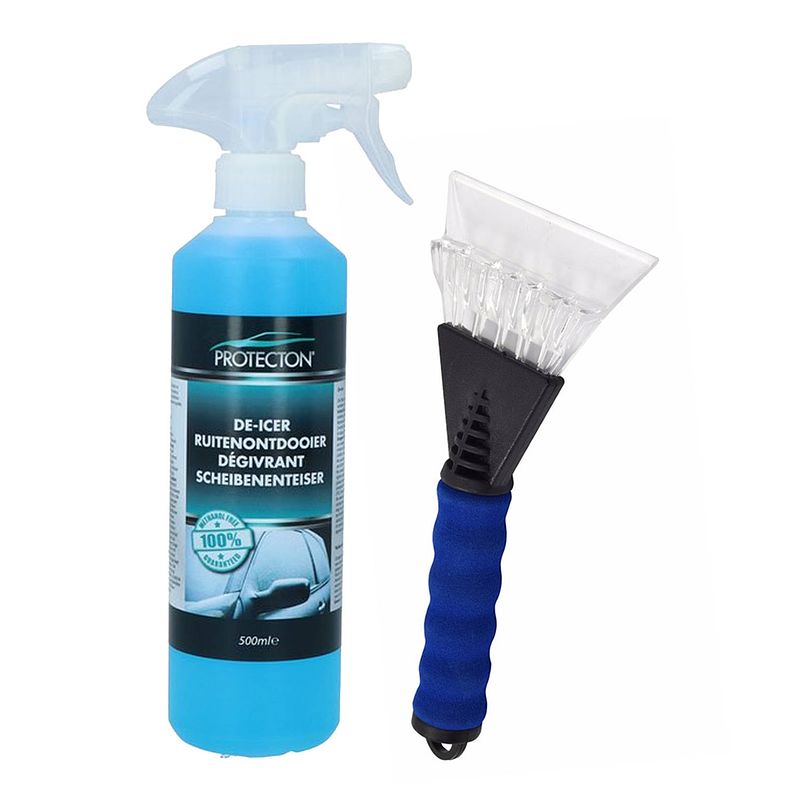 Foto van Ijskrabber met antivries spray voor auto - 500 ml - soft grip - ruitenontdooier - ijskrabbers