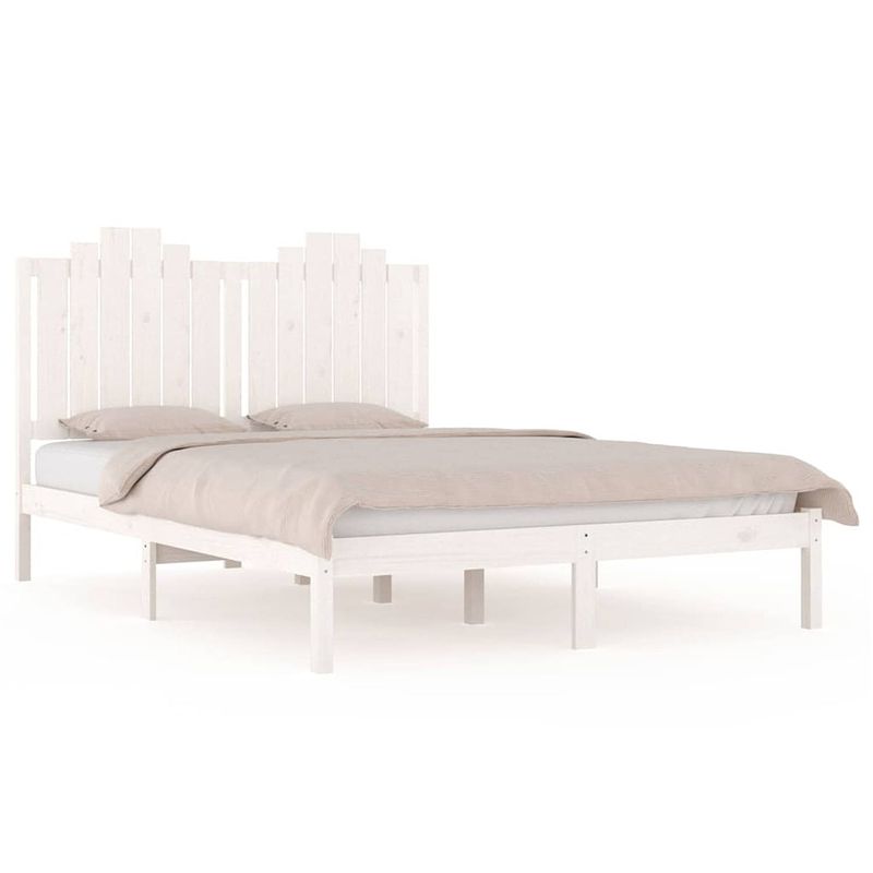 Foto van The living store houten bedframe - grenenhout - 205.5 x 125.5 x 110 cm - matras 120 x 200 cm - wit