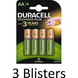 Foto van 12 stuks (3 blisters a 4 st) duracell aa oplaadbare batterijen - 1.300 mah