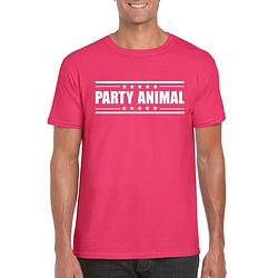 Foto van Fuschsia roze t-shirt heren met tekst party animal 2xl - feestshirts