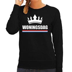 Foto van Woningsdag sweaters / trui voor thuisblijvers tijdens koningsdag zwart dames 2xl - feesttruien