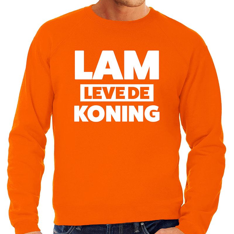 Foto van Lam leve de koning sweater oranje voor heren - koningsdag truien s - feesttruien