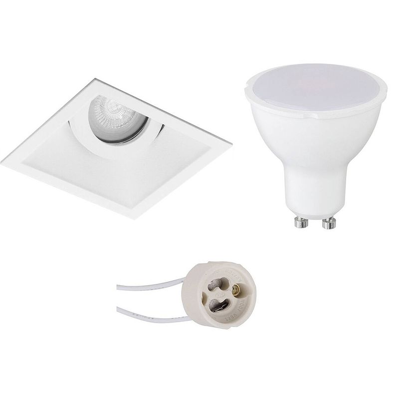 Foto van Led spot set - pragmi zano pro - gu10 fitting - inbouw vierkant - mat wit - 4w - natuurlijk wit 4200k - kantelbaar -