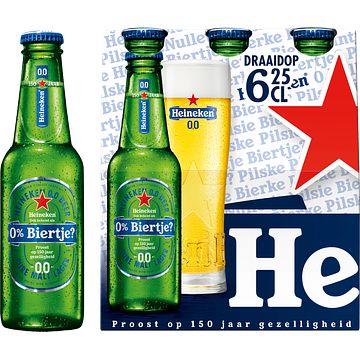 Foto van Heineken premium pilsener 0.0 bier draaidop fles 6 x 25cl bij jumbo