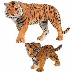 Foto van Plastic speelgoed dieren figuren setje tijgers familie van moeder en kind - speelfigurenset