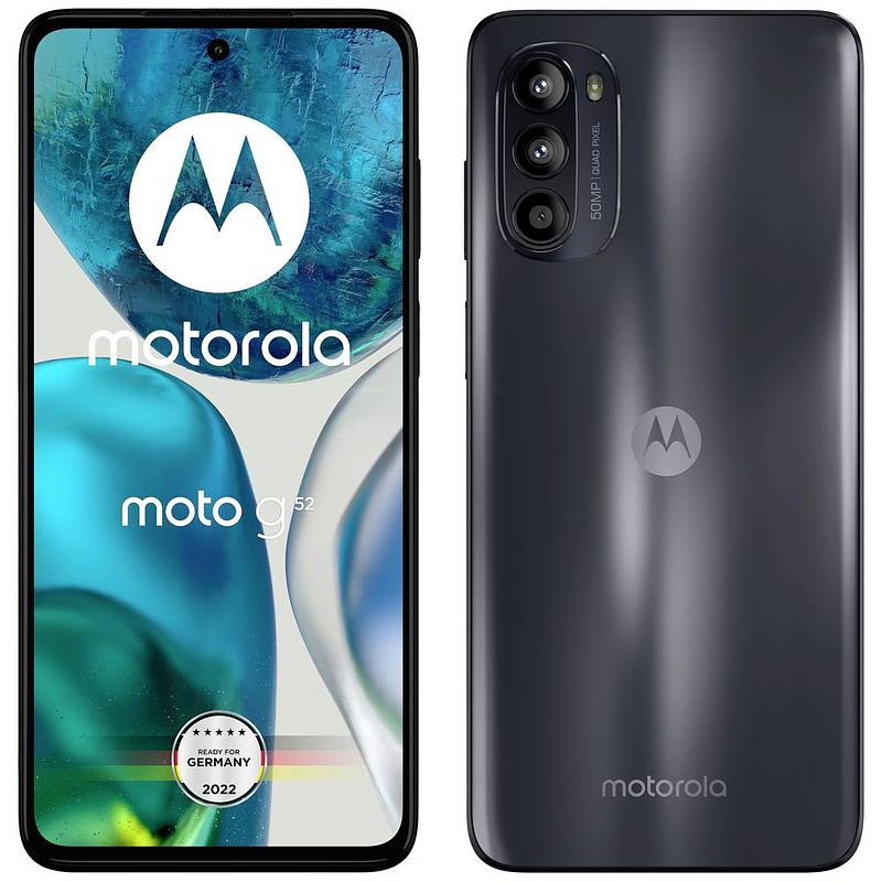 Foto van Motorola moto g52 smartphone 128 gb 16.8 cm (6.6 inch) zwart android 12 hybrid-sim