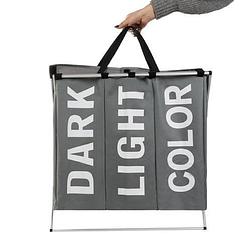 Foto van Wasmand met 3-vaks was sorteerder dark, light, colour grijs 64.5 x 58 x 36.5cm