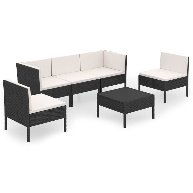 Foto van Vidaxl 6-delige loungeset met kussens poly rattan zwart