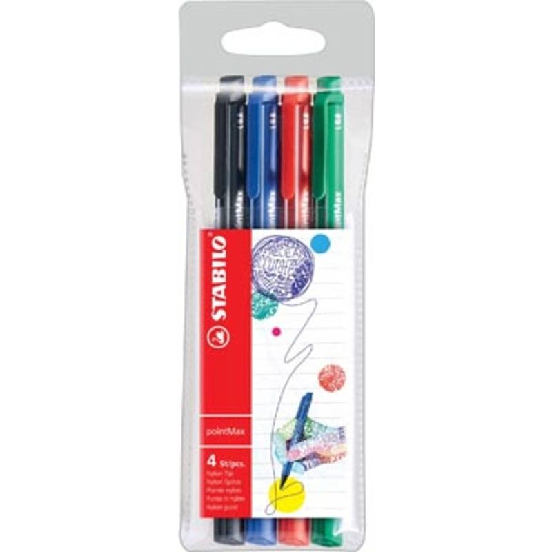 Foto van Stabilo schrijfstift point max, etui met 4 stuks in geassorteerde standaard kleuren