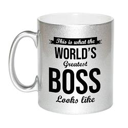 Foto van Zilveren worlds greatest boss cadeau koffiemok / theebeker 330 ml - feest mokken