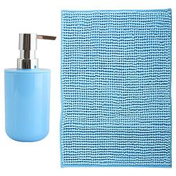 Foto van Msv badkamer droogloop mat - genua - 50 x 80 cm - met bijpassend zeeppompje - lichtblauw - badmatjes