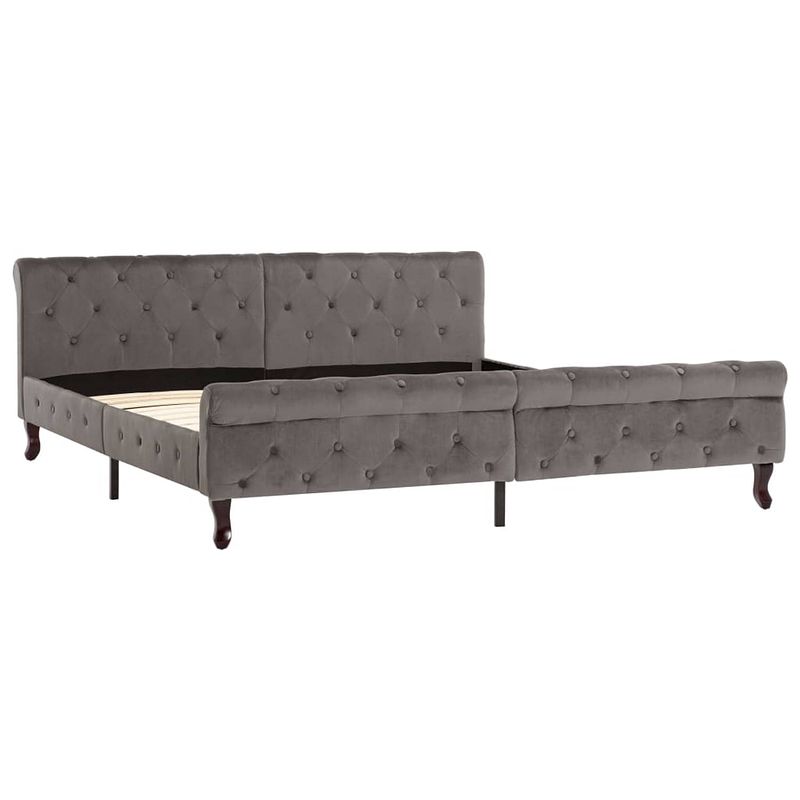 Foto van The living store bedframe - klassiek - fluweel - grijs - 226x186.5x74 cm