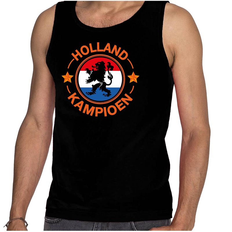 Foto van Zwart fan tanktop / kleding holland kampioen met leeuw ek/ wk voor heren m - feestshirts