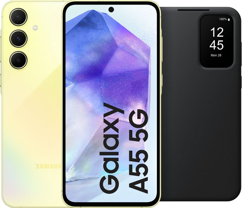 Foto van Samsung galaxy a55 128gb geel 5g + smart view book case zwart