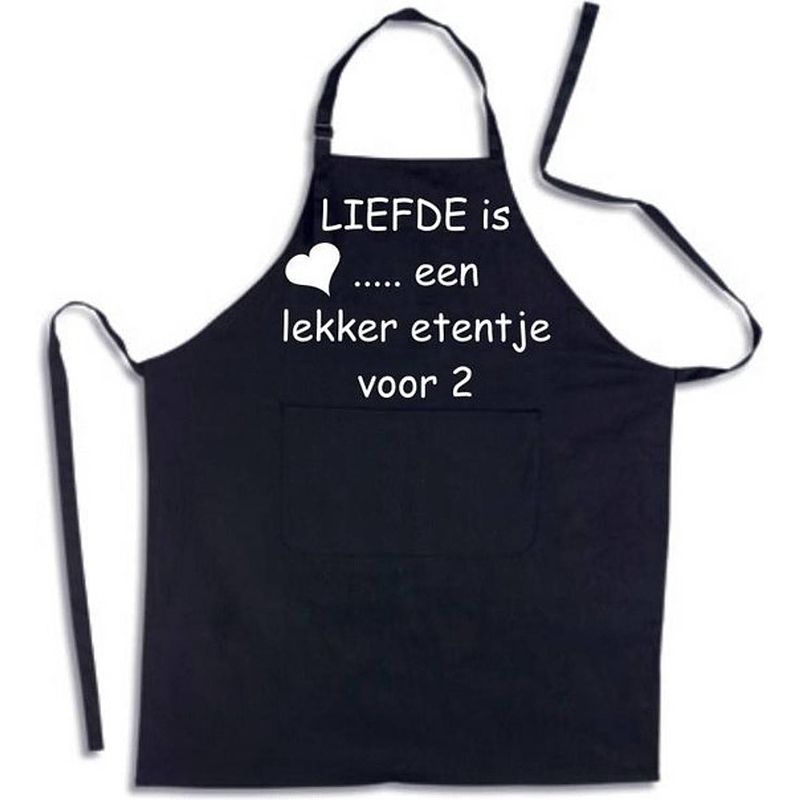 Foto van Liefde is een etentje voor 2 - luxe keukenschort met tekst - zwart