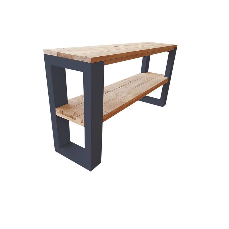 Foto van Wood4you - sidetable neworleans roastedwood - - antraciet - eettafels 140 cm - bijzettafel