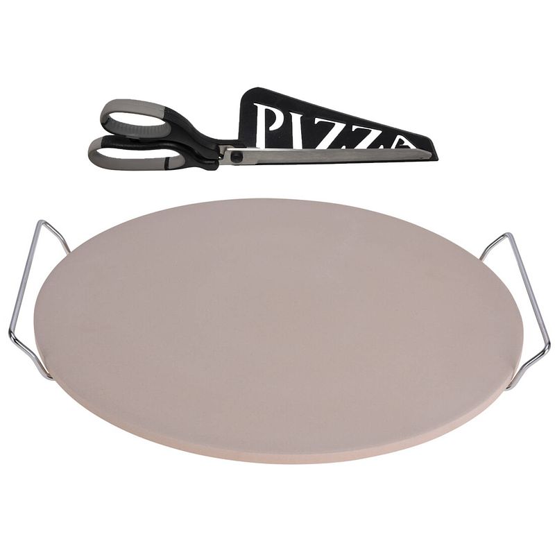 Foto van Pizzasteen bbq/oven met handvaten - d35 cm - incl. pizzaschaar - 30 cm - pizzaplaten