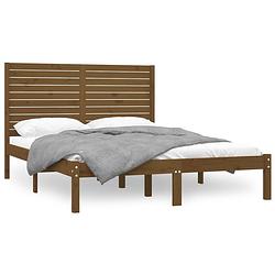 Foto van The living store houten bedframe - grenenhout - 205.5 x 146 x 100 cm - honingbruin