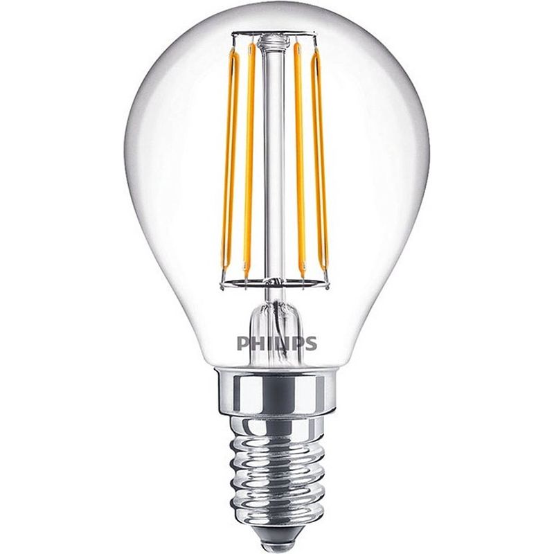 Foto van Philips classic ledluster e14 p45 4.3w 827 helder extra warm wit - vervangt 40w