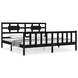 Foto van The living store massief grenenhouten bedframe - 205.5 x 185.5 x 100 cm - zwart