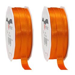 Foto van 2x luxe hobby/decoratie oranje satijnen sierlinten 1 cm/10 mm x 25 meter - cadeaulinten