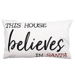 Foto van Clayre & eef kussenhoes 30x50 cm wit zwart polyester rechthoek this house believes in santa sierkussenhoes kussen hoes