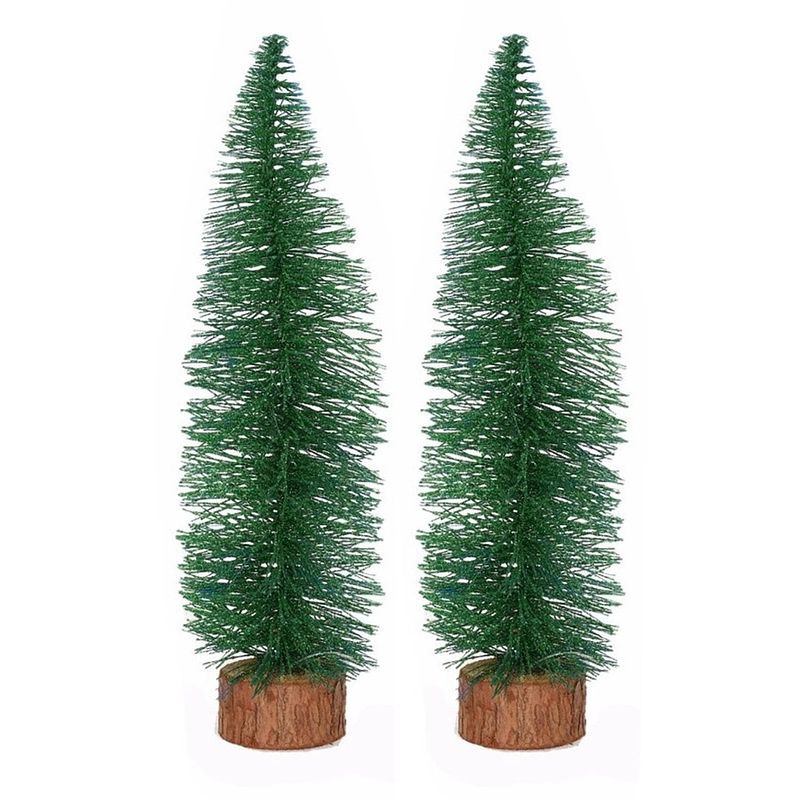 Foto van 2x stuks kerstboompjes op stam 35 cm groen - kunstkerstboom