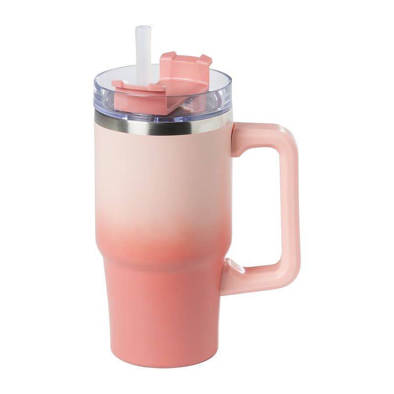 Foto van Drinkbeker thermo met draaideksel - roze - 600 ml