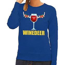 Foto van Foute kersttrui / sweater wijntje winedeer blauw voor dames - kersttruien xs (34)