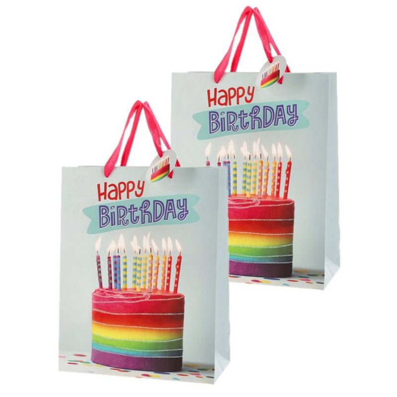 Foto van Set van 6x stuks papieren verjaardag giftbags/cadeau tasjes verjaardagstaart 25 x 32 x 12 cm - cadeautasjes