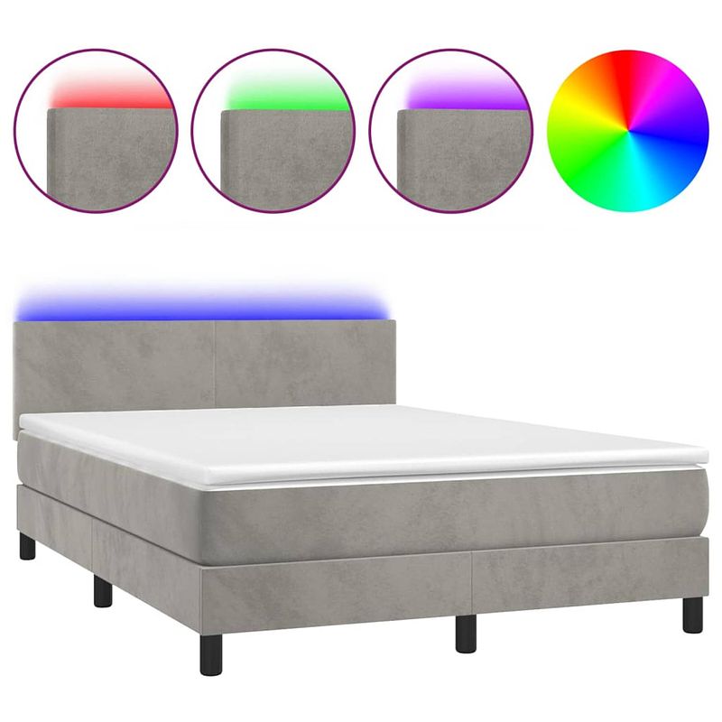 Foto van The living store boxspring - luxe fluwelen bed met verstelbaar hoofdbord - led-verlichting - pocketvering matras -