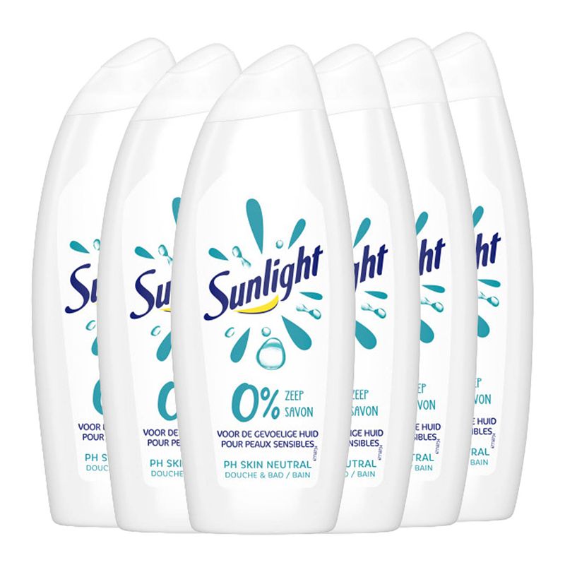 Foto van Sunlight zeep - badschuim 0% zeep - ph-huidneutraal - voordeelverpakking 6 x 750 ml