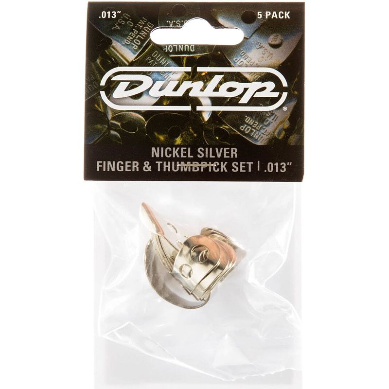 Foto van Dunlop 33p013 nickel silver finger & thumbpicks set vinger- en duimplectrums, 0.013-0.025 inch