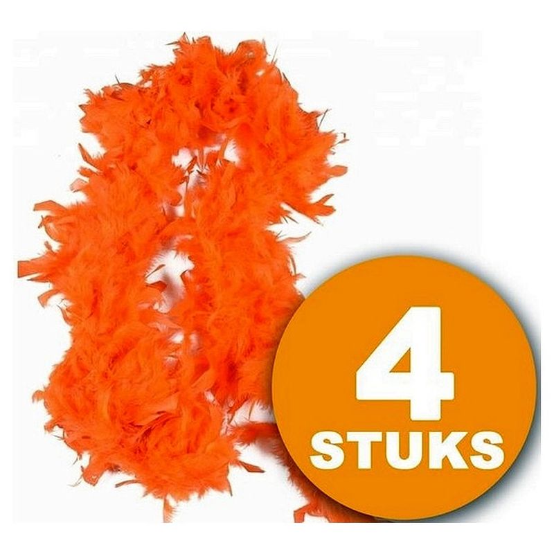 Foto van Oranje feestkleding 4 stuks oranje boa 180 cm feestkleding ek/wk voetbal oranje versiering versierpakket