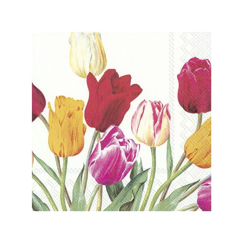 Foto van 60x gekleurde 3-laags servetten tulpen 33 x 33 cm - feestservetten