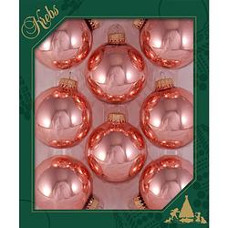 Foto van 24x stuks glazen kerstballen 7 cm koraal roze glans - kerstbal