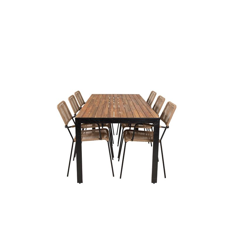 Foto van Bois tuinmeubelset tafel 90x205cm en 6 stoel armleuningl lindos zwart, naturel.