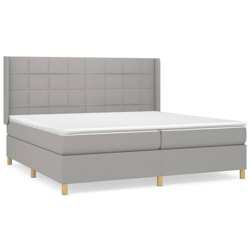 Foto van The living store boxspringbed - comfort - bed - afmeting- 203x203x118/128 cm - kleur- lichtgrijs - materiaal- stof