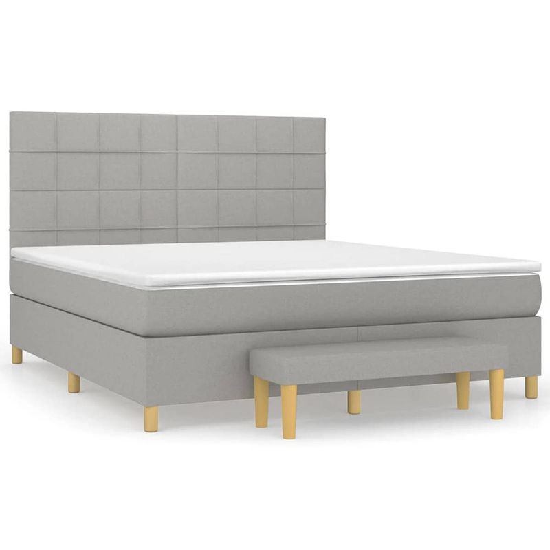 Foto van The living store boxspringbed - pocketvering - middelharde ondersteuning - lichtgrijs - 203x160x118/128 cm